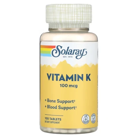Solaray Vitamin K, 100 mcg, Bone & Blood Support, 100 Tablets