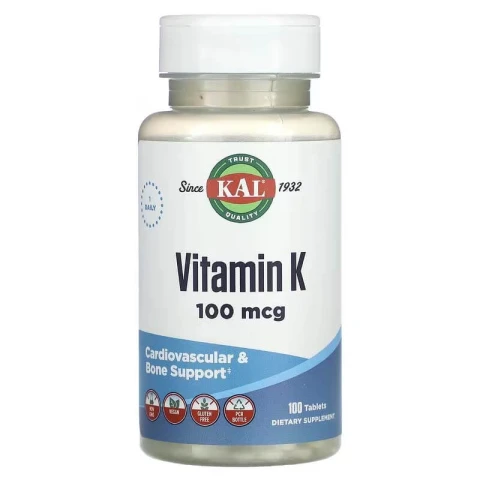 KAL Vitamin K2 MK-7, 100 mcg Supplement for Women and Men 60 Capsules