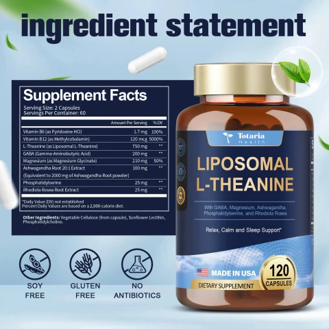 Totaria Health Liposomal L-Theanine Supplement 750mg 120 Capsules
