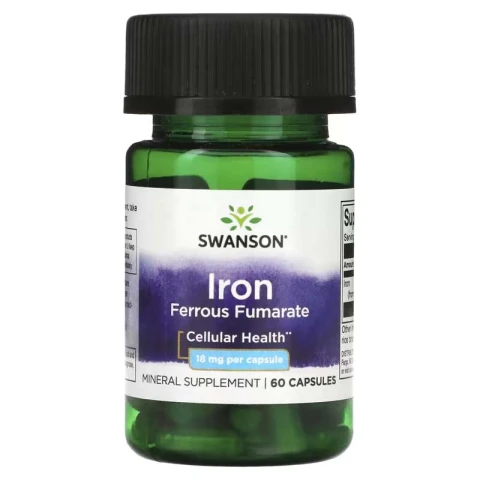 Swanson Iron Ferrous Fumarate Cellular Health 18 mg, 60 Capsules