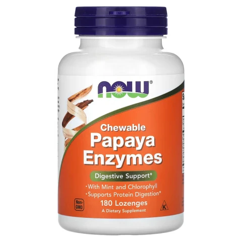 NOW Foods Chewable Papaya Enzymes, Digestive Support 180 Lozenges