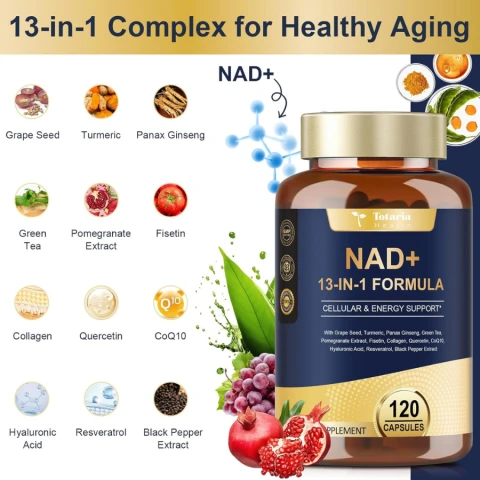 Totaria NAD Supplement for nicotinamide riboside, resveratrol, Quercetin, Betaine Boost 120 Capsules
