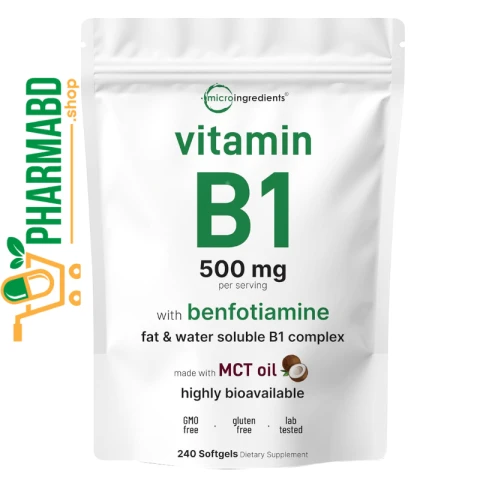 Micro Ingredients Vitamin B1 Thiamine 500mg with Benfotiamine, 240 Softgels