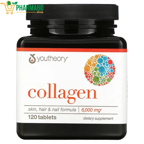 Youtheory Collagen with Vitamin C - 6,000 mg - Hair, Nails, Joints & Bones Support - 120 Tablets