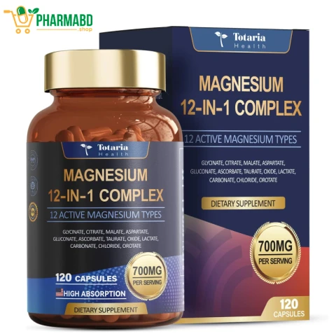 Totaria Health Magnesium Complex 700mg with Glycinate Citrate Malate Oxide Taurate Aspartate Orotate, 120 Capsules