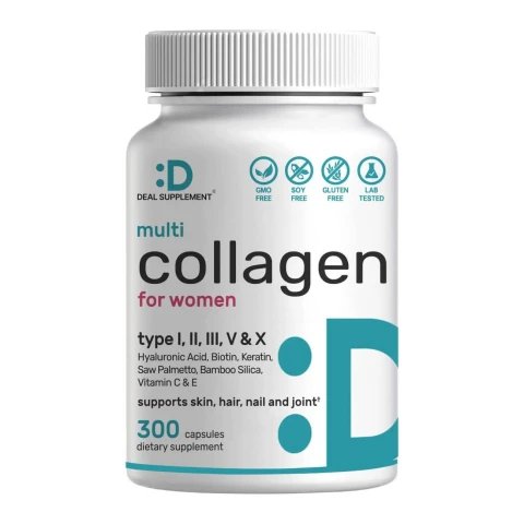 DEAL SUPPLEMENT Multi Collagen Pills for Women & Men with Vitamin C, E & Biotin, 300 Capsules