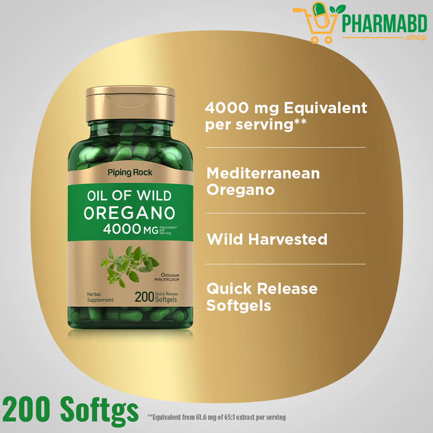 Piping Rock Oregano Oil  200 Softgel Capsules
