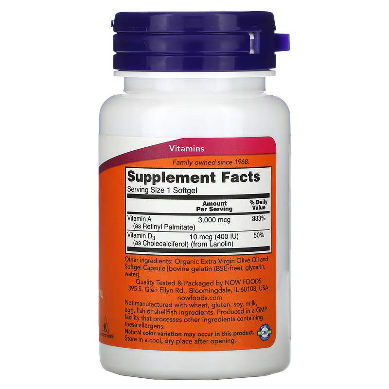 NOW Foods, Vitamin A&D Supplement, 100 Softgels