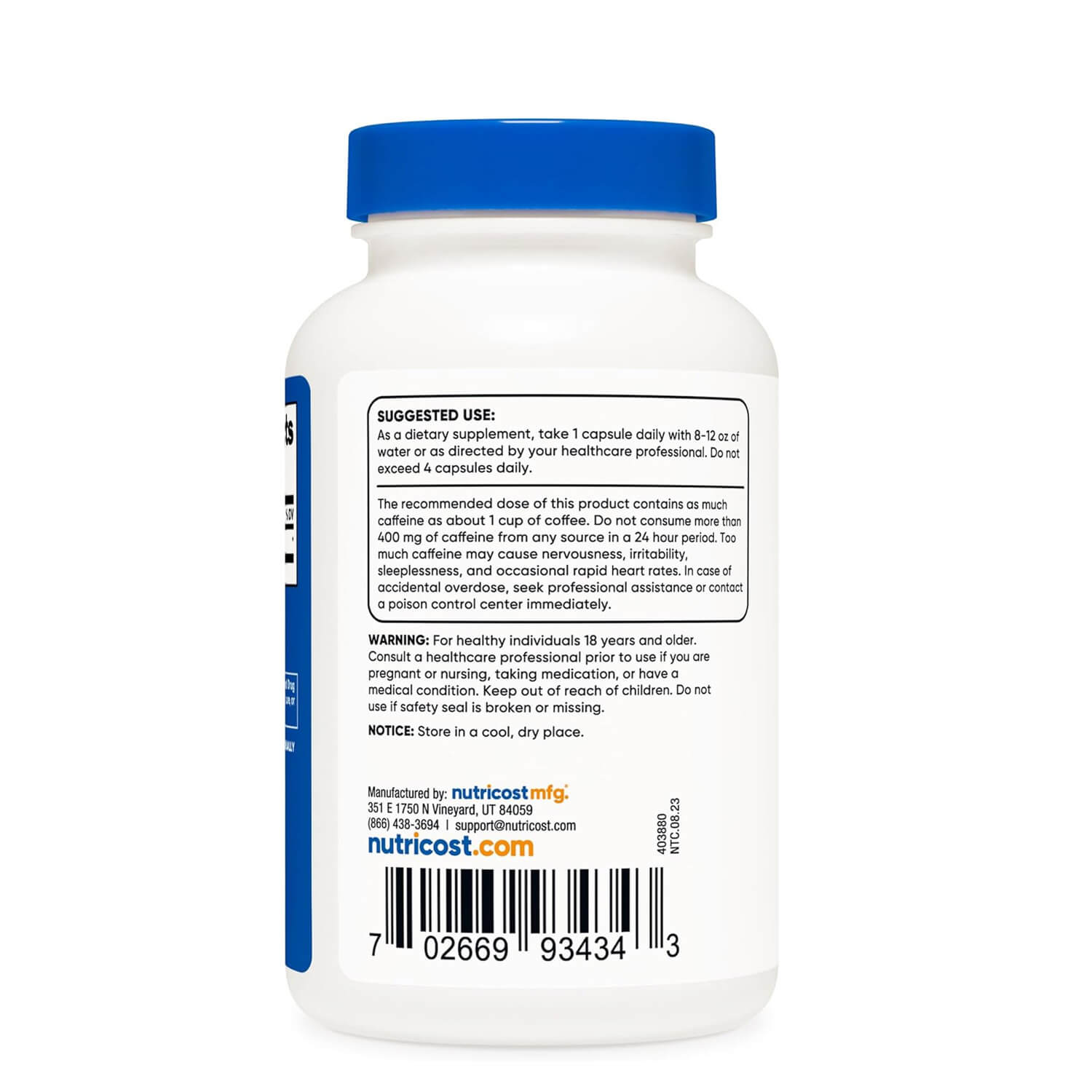Nutricost, Caffeine Supplement, 100 mg, 250 Capsules