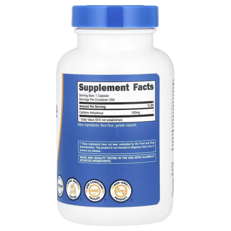 Nutricost, Caffeine Supplement, 100 mg, 250 Capsules